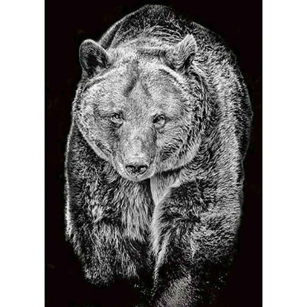 

30*40CM - Round Drill Diamond Painting - Black White Bear, 501 Original