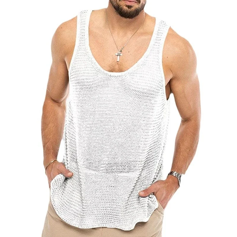 Uveng Uveng New Men's Wear Solid Color Loose Sleeveless Knitted Shirt Woolly Breathable Sports Vest SY0025