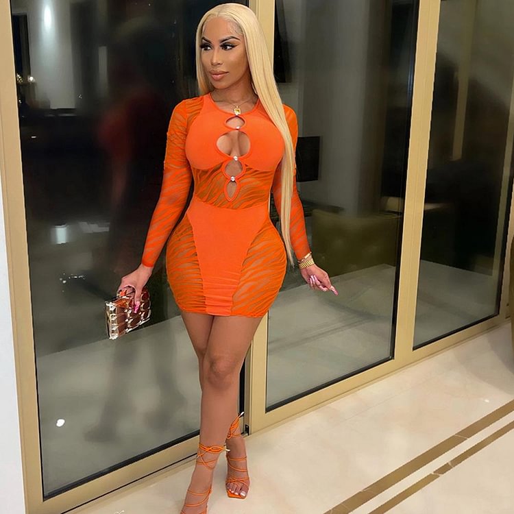 Promsstyle Long sleeves see-through hollow mini dress Prom Dress 2023