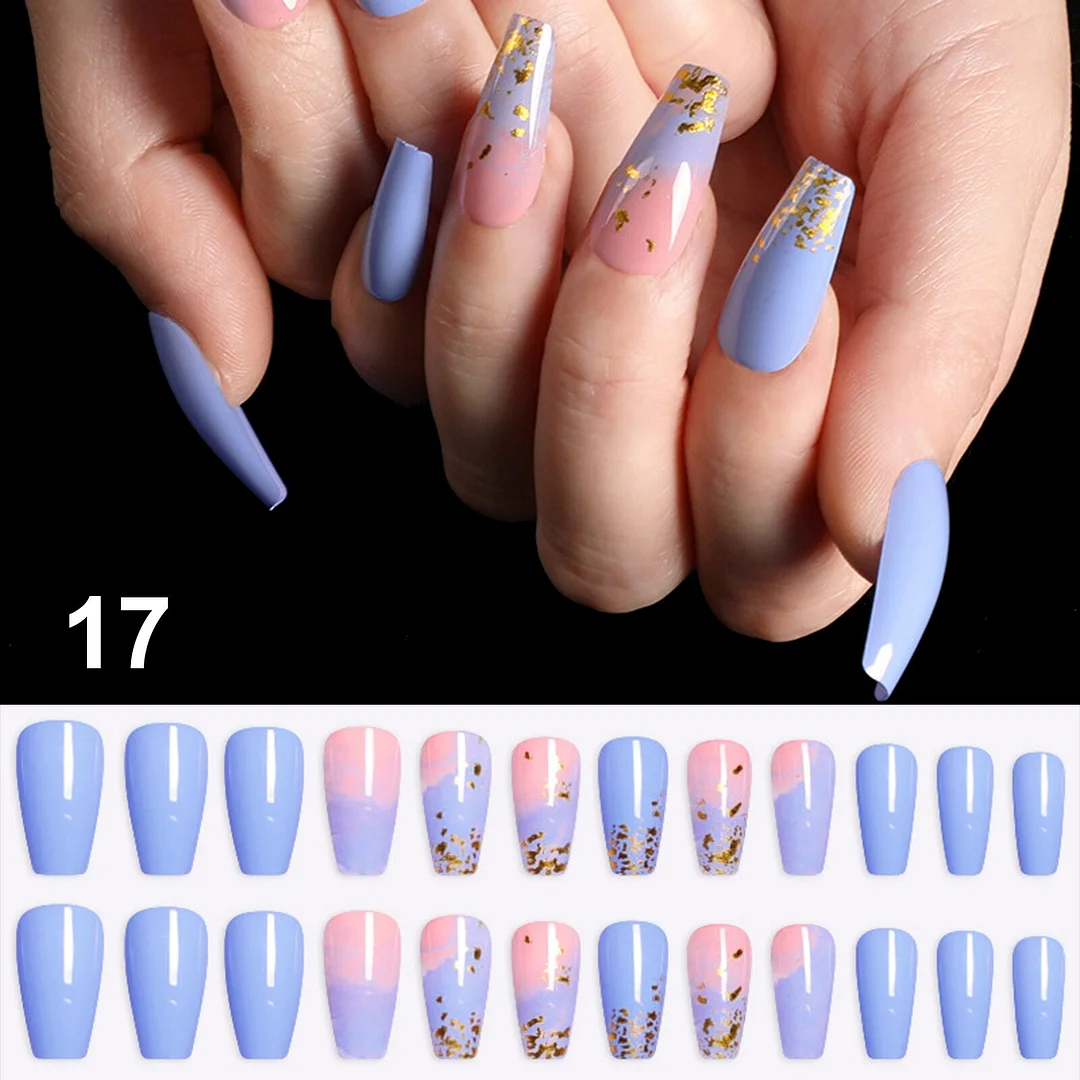 24pcs/Set Detachable Long Coffin Fake Nails European Rainbow Ballerina Full Nail Art Tips Colorful Beauty Artificial False Nails-Nail Inspo