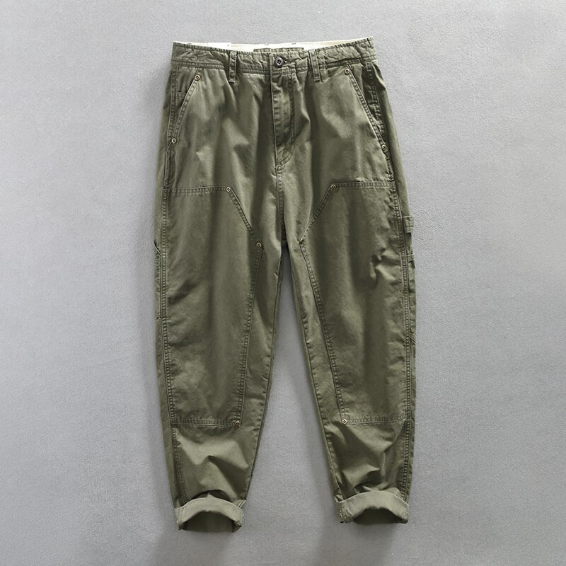 Japanese Cargo Style Men's Casual Pants May Khaki All-in-one Trousers Retro Loose Pure Cotton Straight Youth Pants