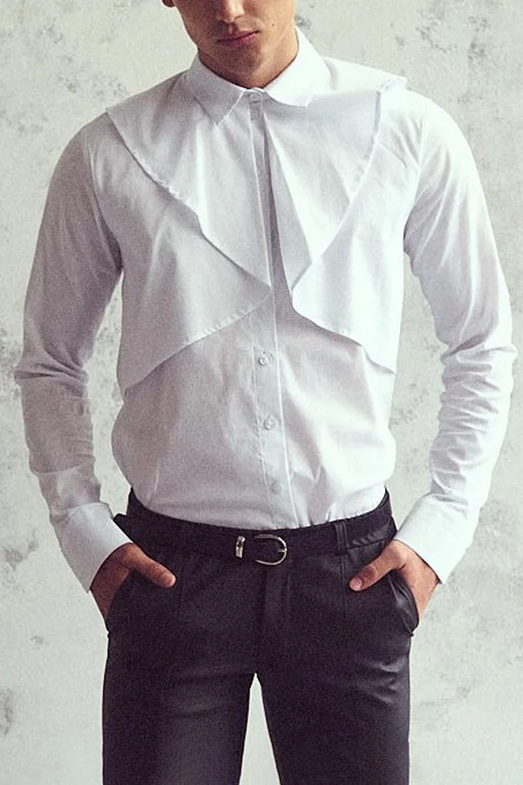 Irregular Turndown Collar Patchwork Slim Fit Shirt [Pre-Order]