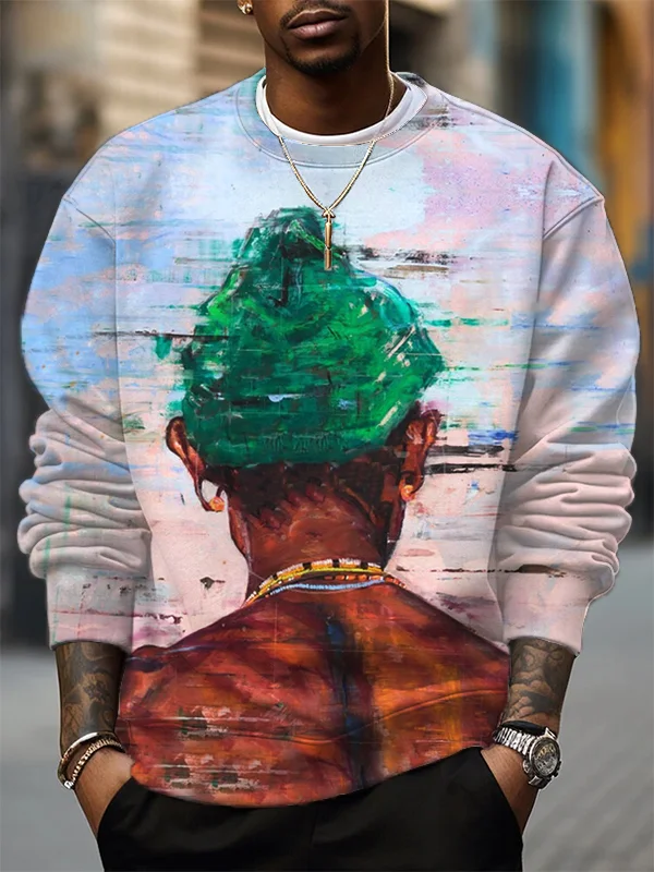 Men's Black Man's Back Oil Painting Print Casual Sweatshirt