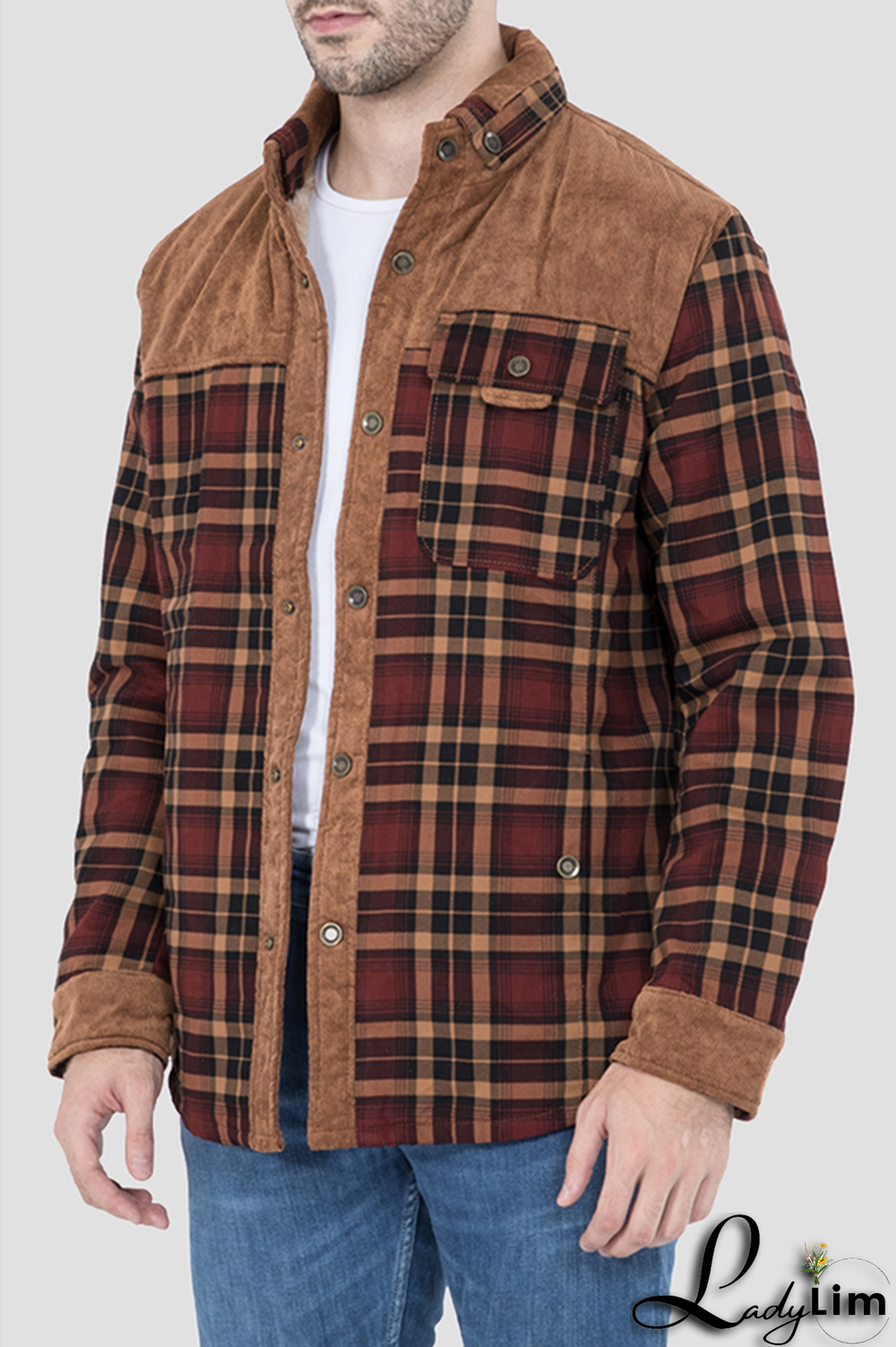 Dark Green Casual Plaid Split Joint Buckle Turndown Collar Outerwear