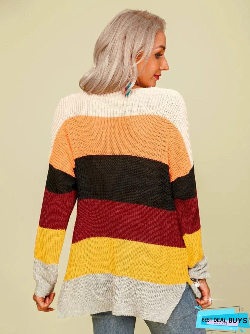 Long Sleeve V Neck Casual Sweater