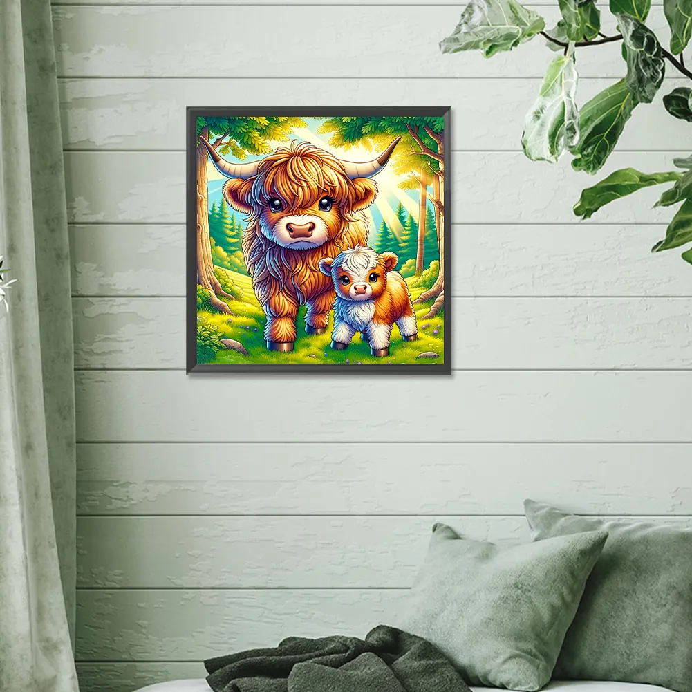 Full Round Diamond Painting 30*30cm - Cartoon Highland Yak