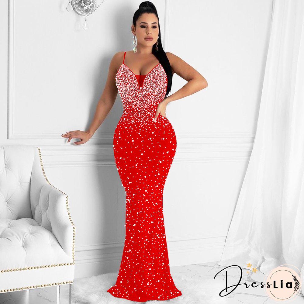 Felyn New Arrival Famous Brand Dress Solid Beading Spaghetti Strap Sexy Celebrity Party Maxi Dress Vestidos