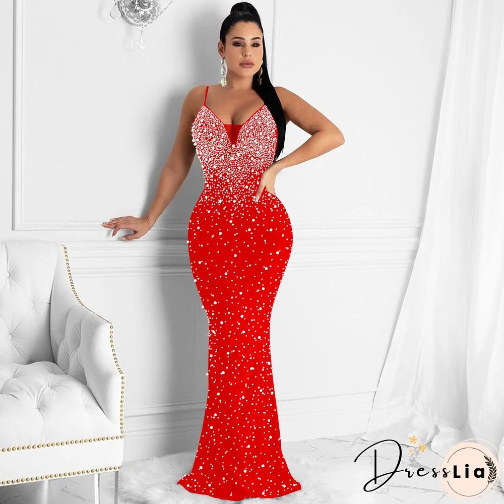 Felyn New Arrival Famous Brand Dress Solid Beading Spaghetti Strap Sexy Celebrity Party Maxi Dress Vestidos