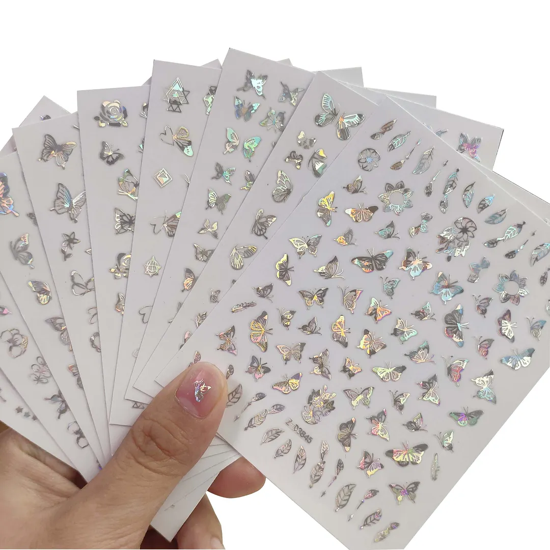 1pc Holographic New Laser Butterfly Designs Nail Sticker Silver Adhensive Slider Decoration DIY Nail Art Stickers Manicure Decor-Nail Inspo