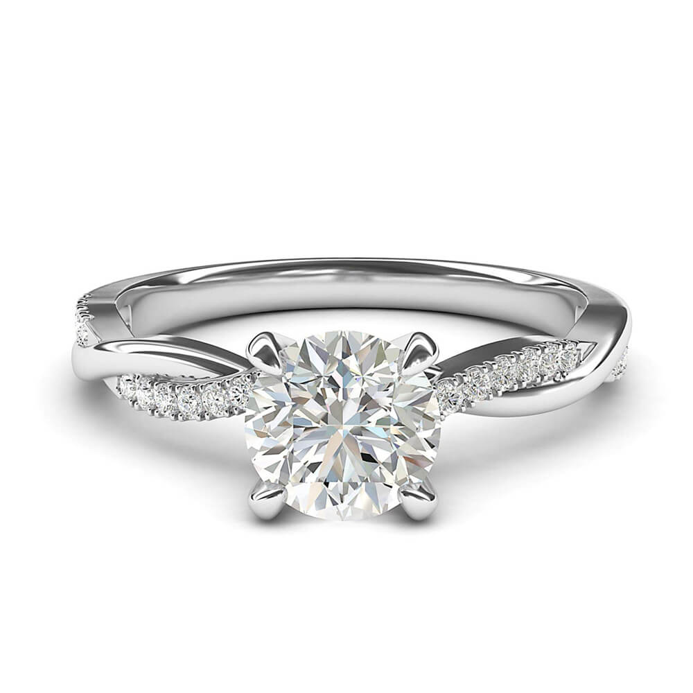 MIKAMU Solid 14k White Gold 4-Prong Petite Twisted Vine Simulated 1.0 CT Diamond Engagement Ring Promise Bridal Ring