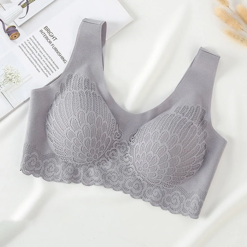 Women Underwear Sexy Lingerie Lace Solid Color Lace Cross Wireless Push up Breathable Bra Female Seamless Soft Padded Brasserie