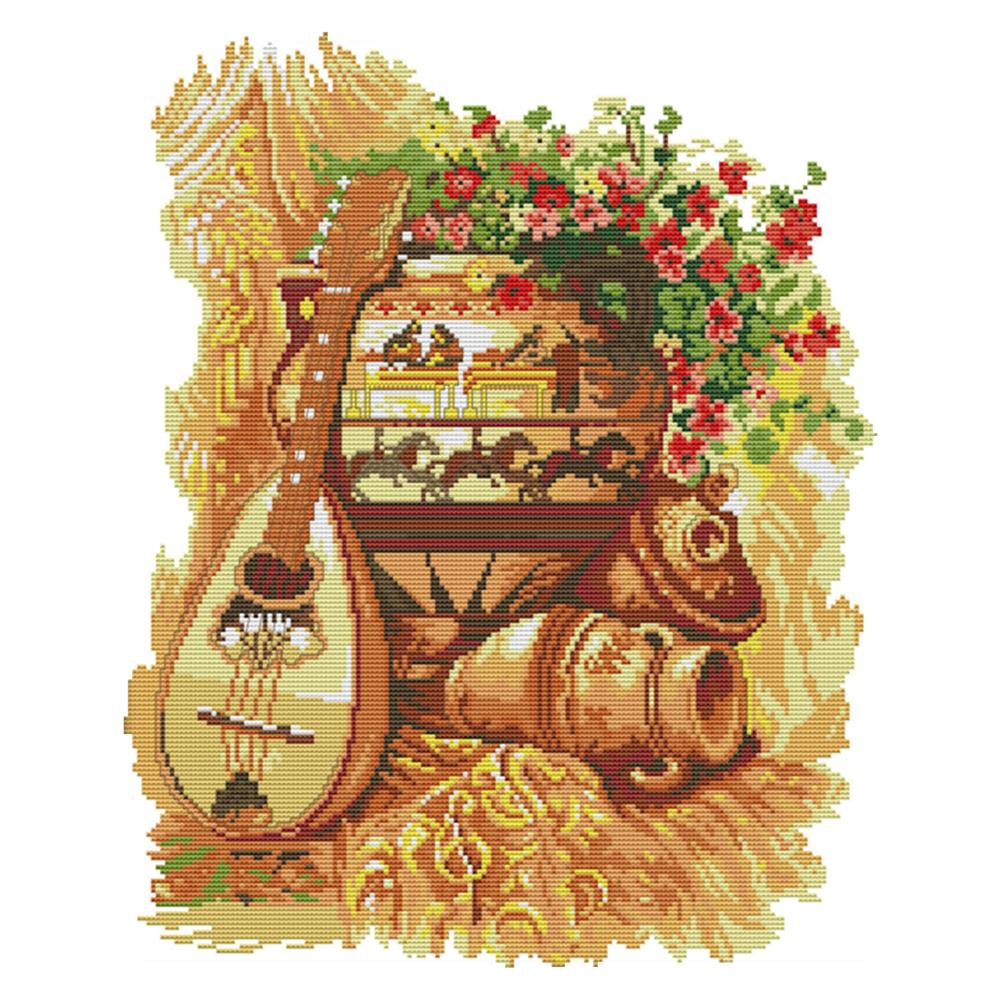 

Clay Pot And Guitar - 14CT Stamped Cross Stitch - 45*37cm, 501 Original