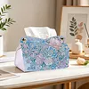 (24cm)Ice Blue Floral Butterfly 24cm DIY Diamond Painting Rhinestones Decorative Tissue Box Reusable Crystal Mosaic PU Tissue Holder for Home Car Desk Decoration Craft