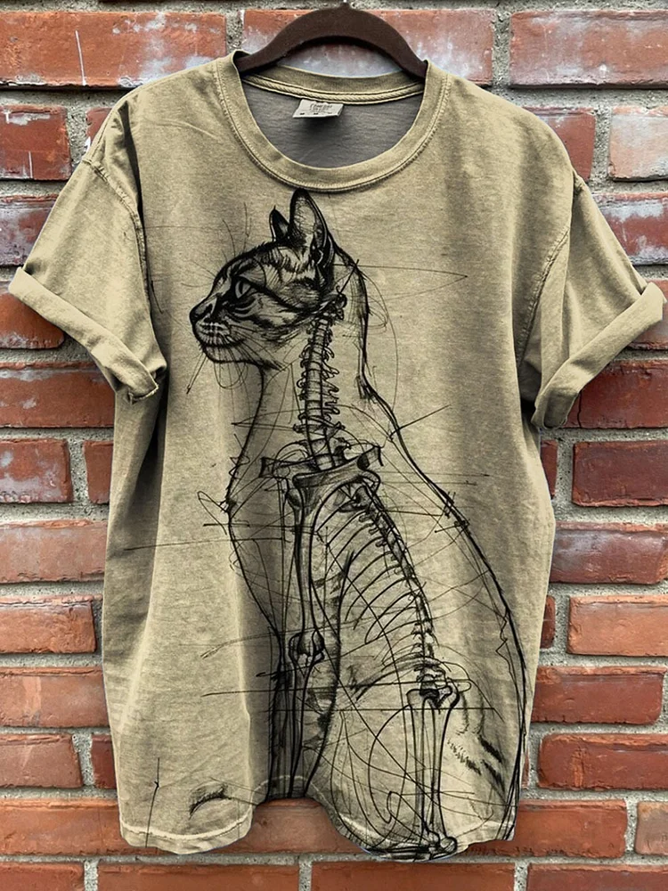 Teecade Teecade Skull Cat Art Print T-shirt