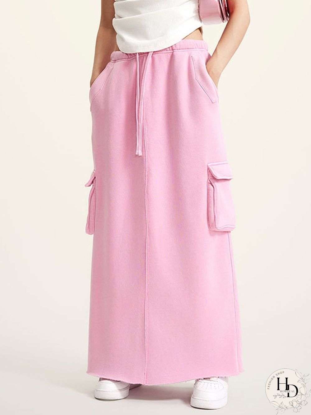 Multiple Pocket Back Slit Cargo Maxi Skirt