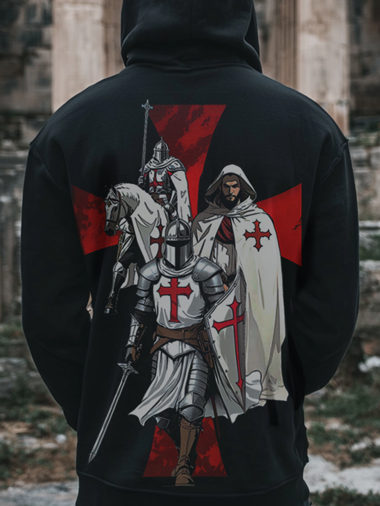 Templar Cross Medieval Warrior Knights Templar Armor Helmet Design Totem Retro Unisex Casual Sports Hoodie