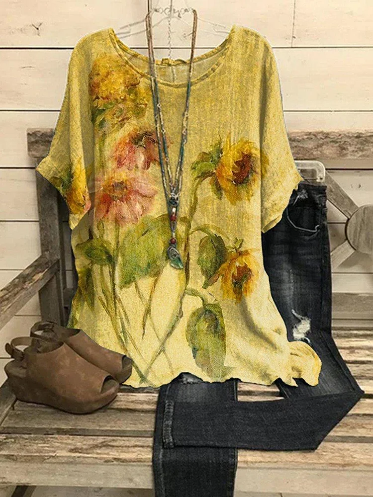 Women's Floral Print Vintage Casual Top