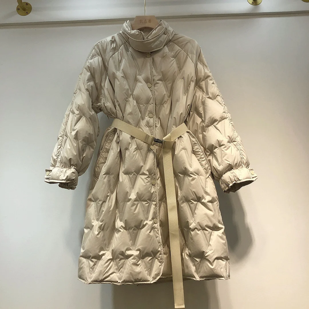 Toloer Standing Collar Light Down Jacket Female Minority Design Sense Korean Version Of The New Foreign Style Long Waist Diamond Particularly Set Tide-Outfit Ideas