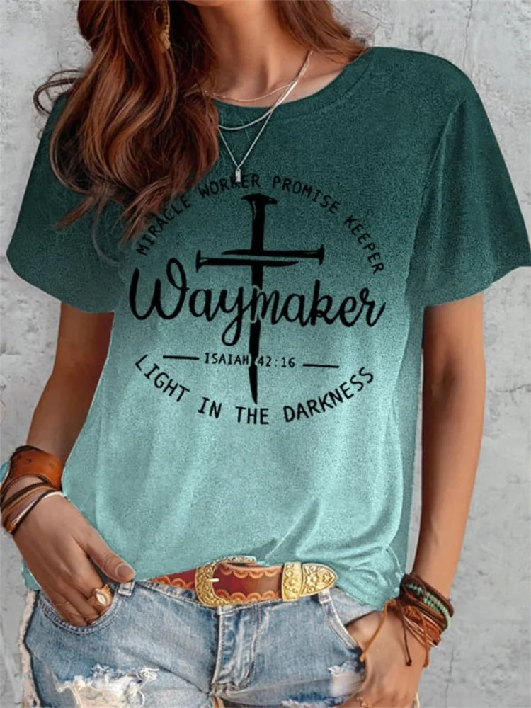 VChics Waymaker Faith Cross Print Gradient T Shirt
