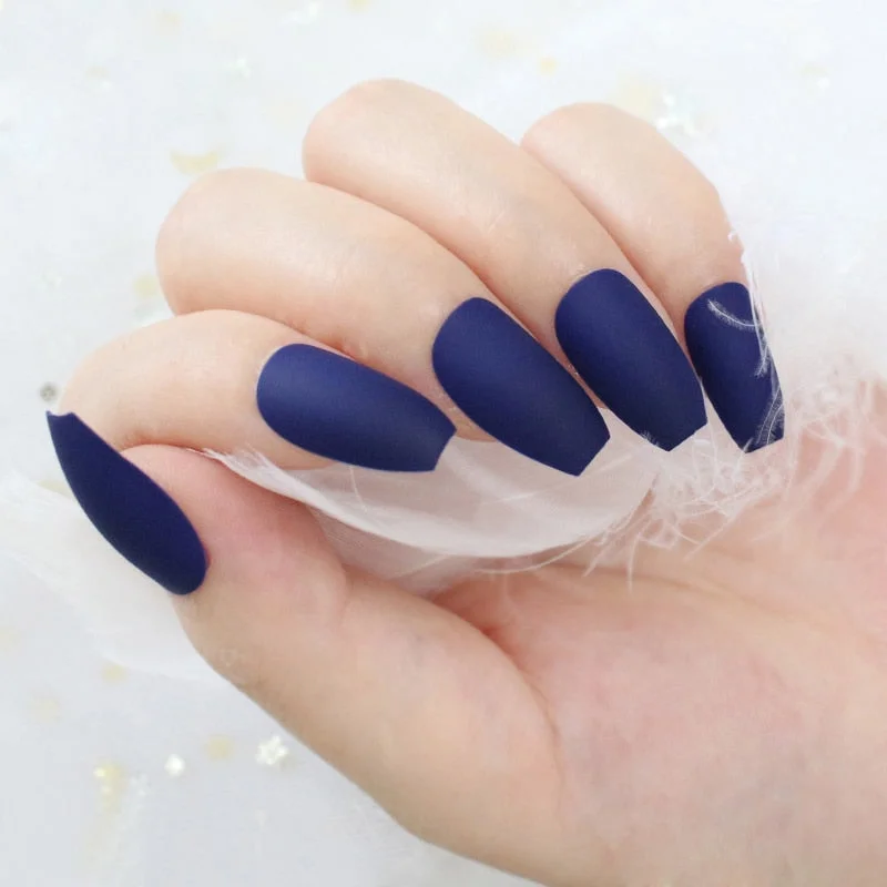 24pcs/set Black Round matte false nails Short Full Cover Frosted Ballerina Nail Tips Red small round oval fake nails art set-Nail Inspo