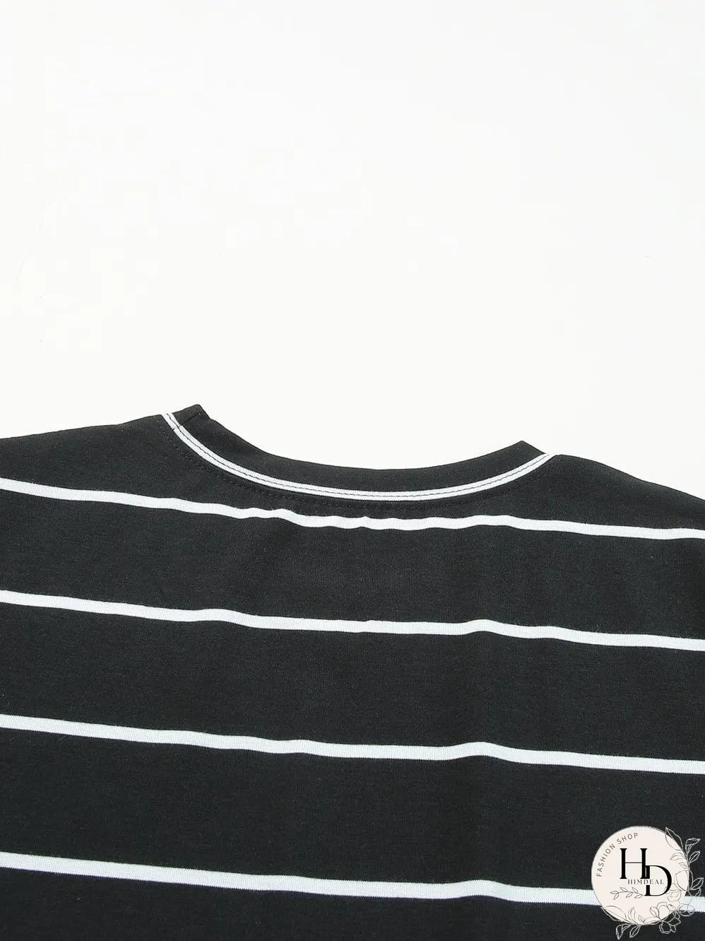Stripe Print Black Short Sleeve Tee
