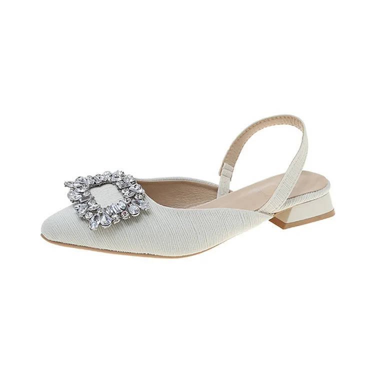 Wongn Wongn Summer New Fashion Rhinestone Square Buckle Tip Baotou Flat Sandal Women's Shoes