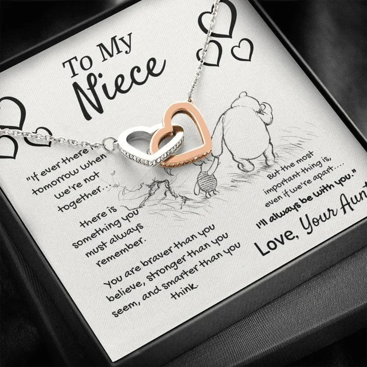 To My Beautiful Niece S925 Interlocking Heart Necklace Gift Set "I'll always be with you"