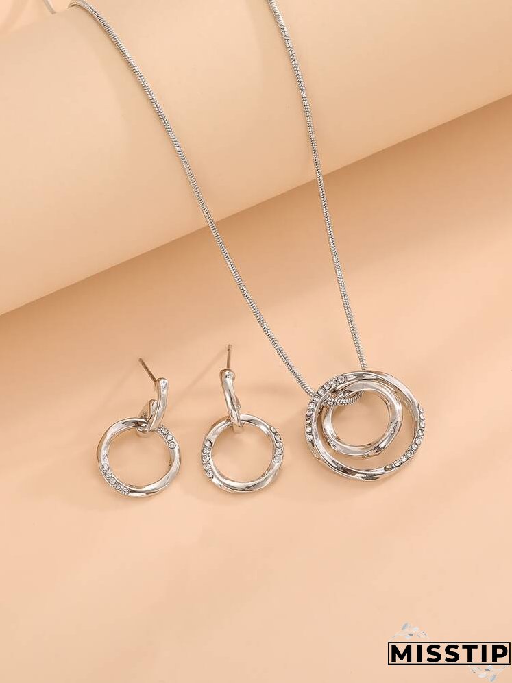 Round Charm Necklace & 1pair Drop Earrings