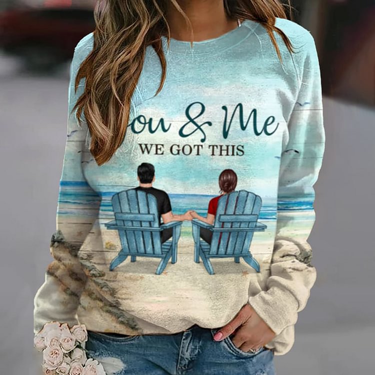 Comstylish You And Me We Got This Print Round Neck Long Sleeve Sweatshirt