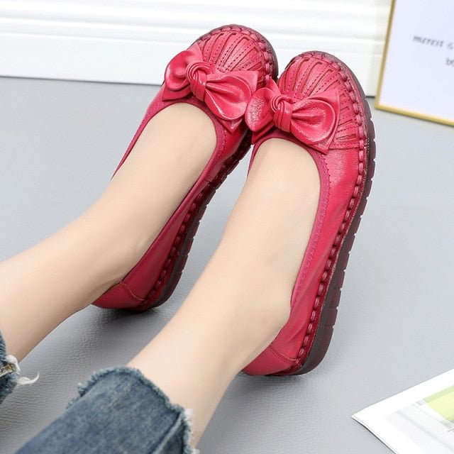 MUYANG 2021 Genuine Leather Spring Autumn Handmade Comfortable Shoes Women Loafers Soft Leather Women Flats Shoes