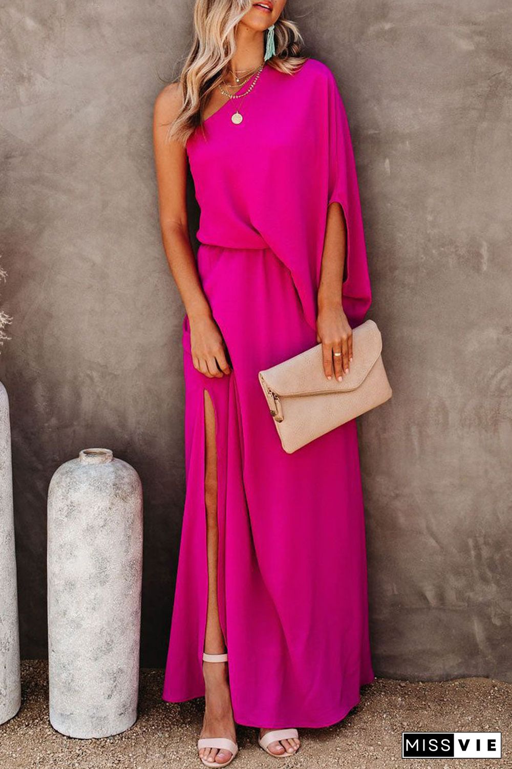 Fashion Street Solid One Shoulder A Line Dresses
