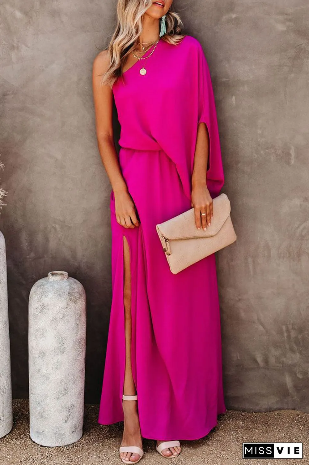 Fashion Street Solid One Shoulder A Line Dresses