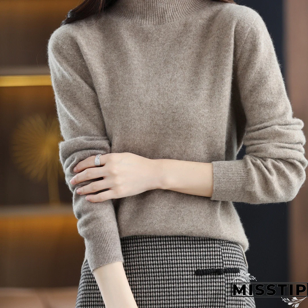 Solid Mock Neck Pullover Sweater, Elegant Long Sleeve Sweater, Women's Clothing