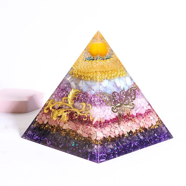 Yellow Agate With Opal Butterfly Orgone Pyramid