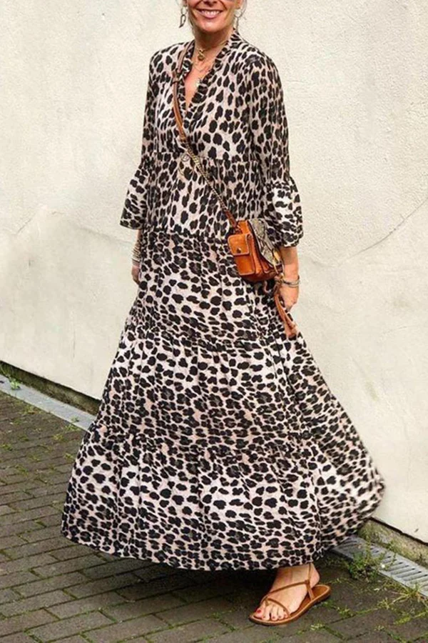 Bohemian Leopard Print Loose Maxi Dress