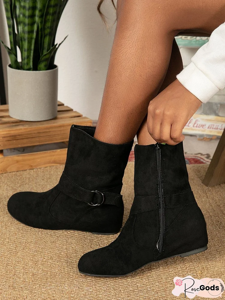 Plain Buckle Zipper Casual Inner Heightening Boots