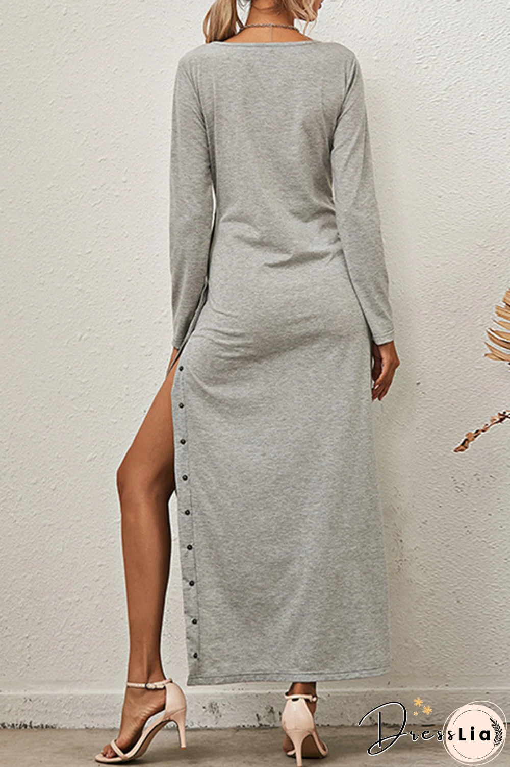 Solid Buckle Slit O Neck A Line Dresses(8 Colors)