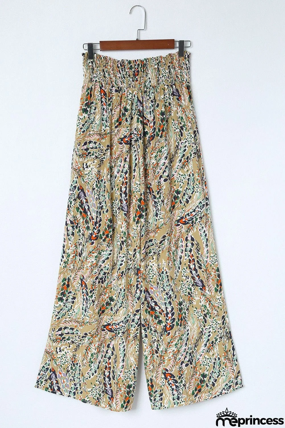 Printed Smocked Waist Wide Leg Pants
