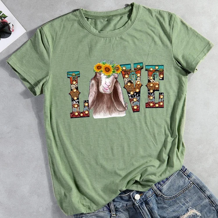 Love Sunflower Goat T-Shirt Tee -012333