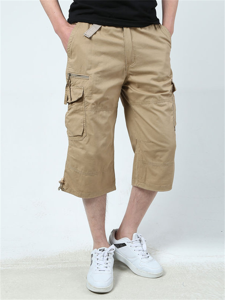 Men's Cargo Shorts Shorts Capri Pants Hiking Shorts Elastic Waist Multi Pocket Plain Comfort Wearable Casual Daily Going out Cotton Blend Sports Stylish ArmyGreen Black