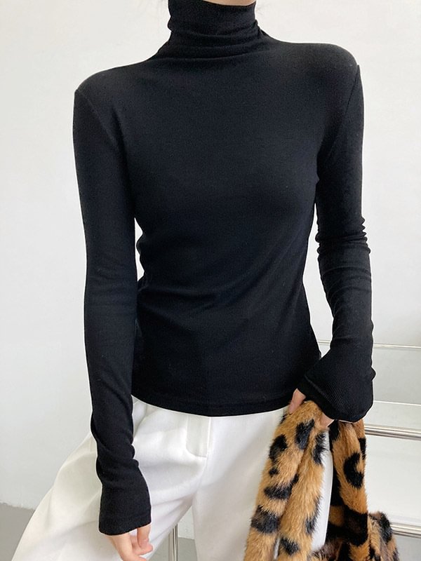 Simple 6 Colors Heaps Collar Long Sleeves Knitting T-Shirt Top