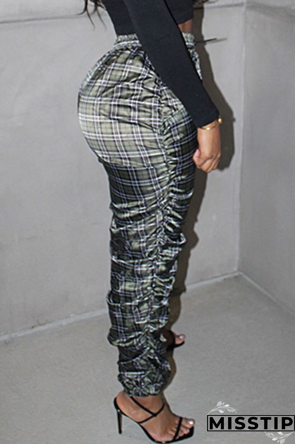 Grey Sexy Print Fold Loose High Waist Bottoms