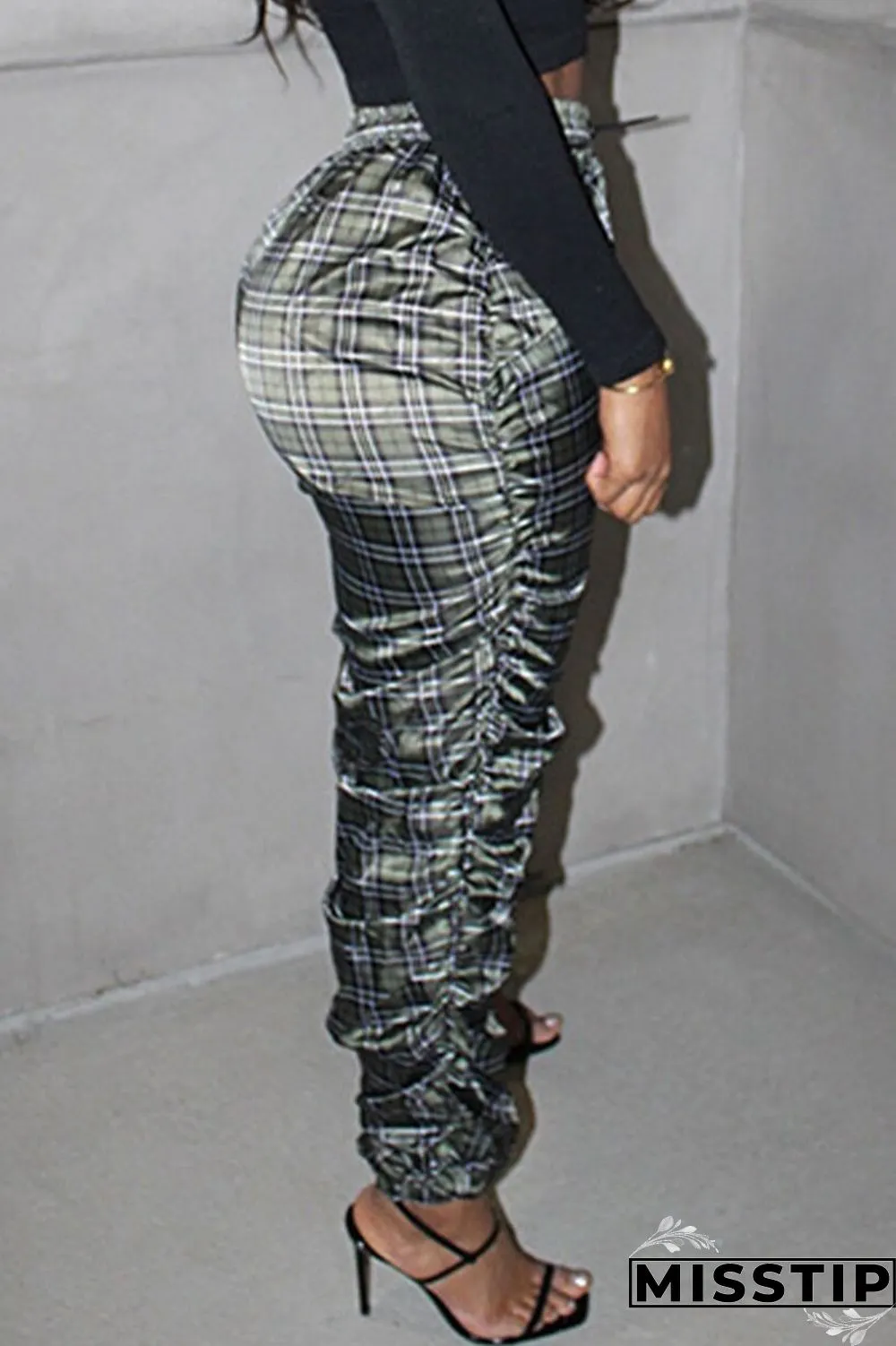 Grey Sexy Print Fold Loose High Waist Bottoms