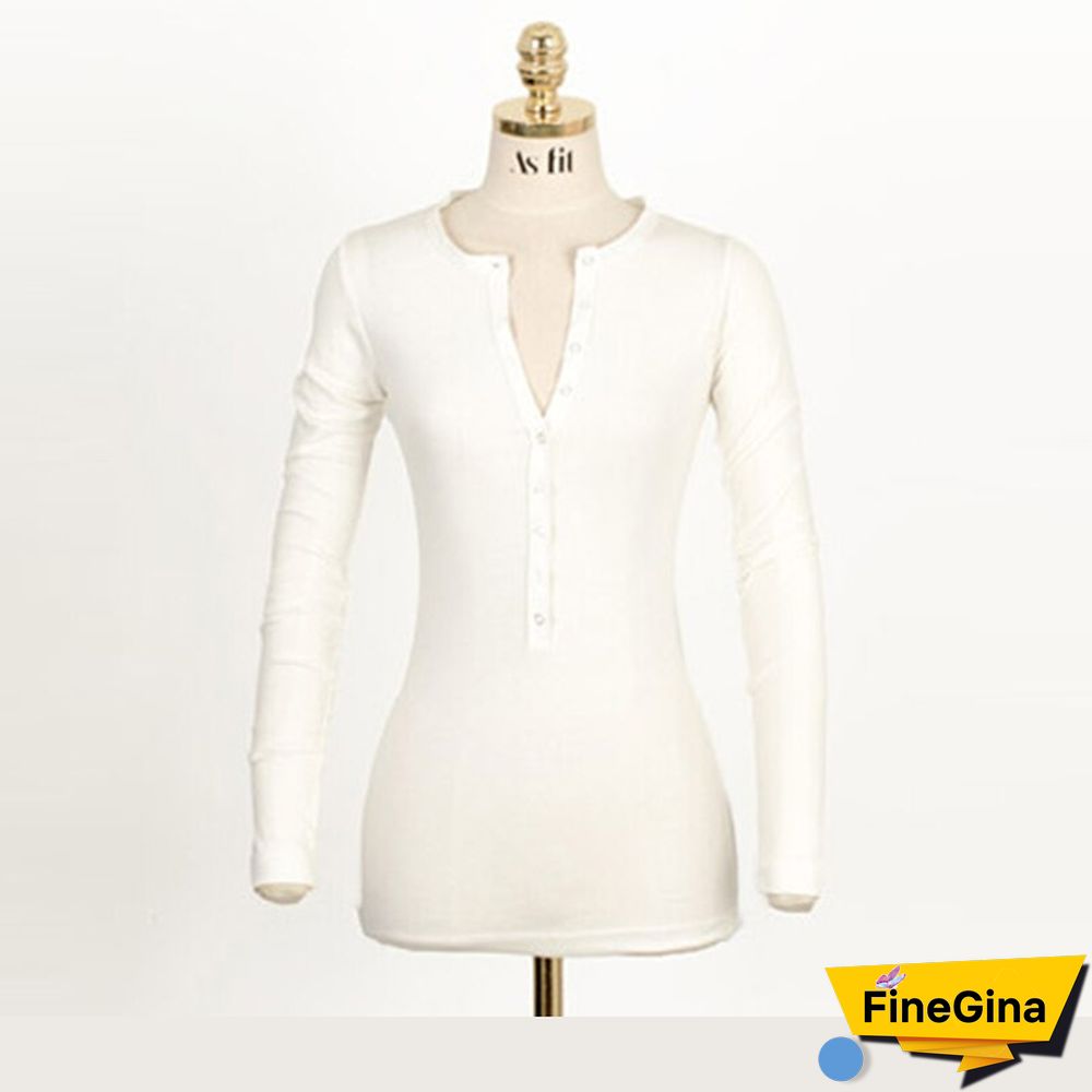 Christmas Gift White T Shirt Women Korean Style Women Tops Long Sleeve Button Slim Basic Ropa Mujer Chic Clothes Sexy Deep V Neck T Shirt