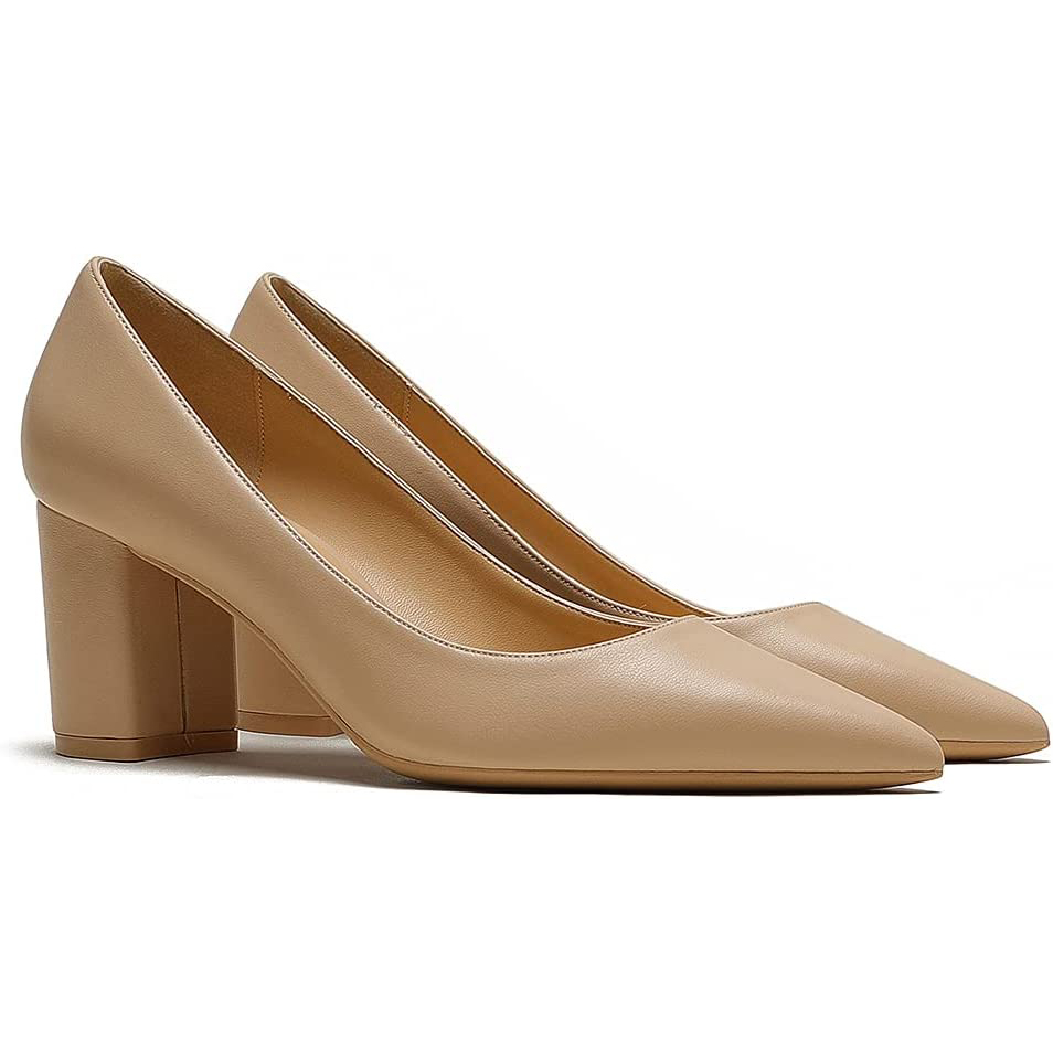 65mm Women Chunky Heels Comfortable Middle Block Heel Pumps-MERUMOTE