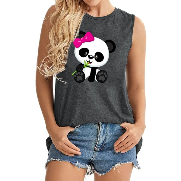 Women Fashion Summer Tank Tops Panda Letter Printed Funny Shirts O-Neck Sleeveless Vest