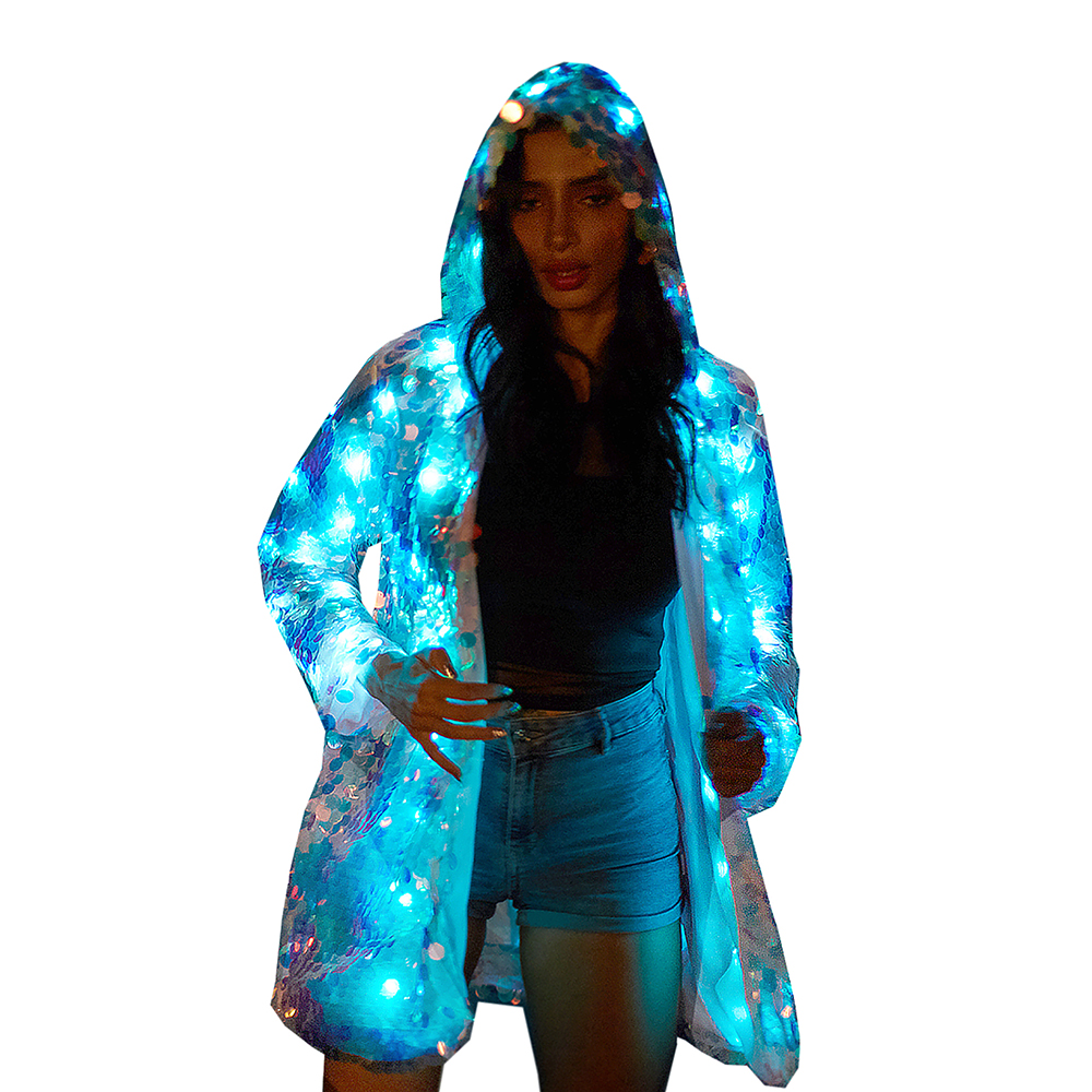 LED Light up Sequin Jacket for Women Flash Sparkly Coat Led Rave Costume Festival Outfits Great for Parties Halloween