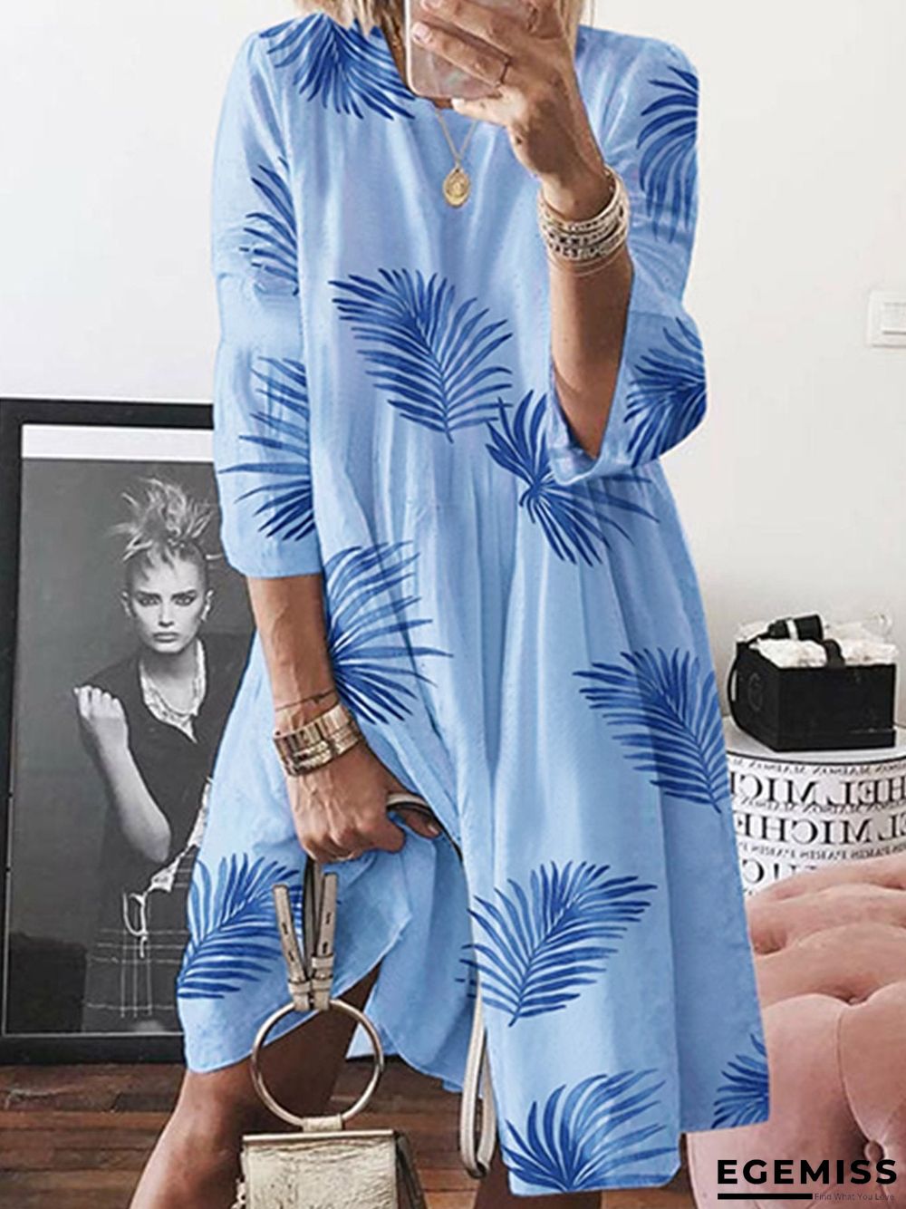 Half Sleeve Cotton-Blend A-Line Round Neck Summer Dress White Dresses | EGEMISS