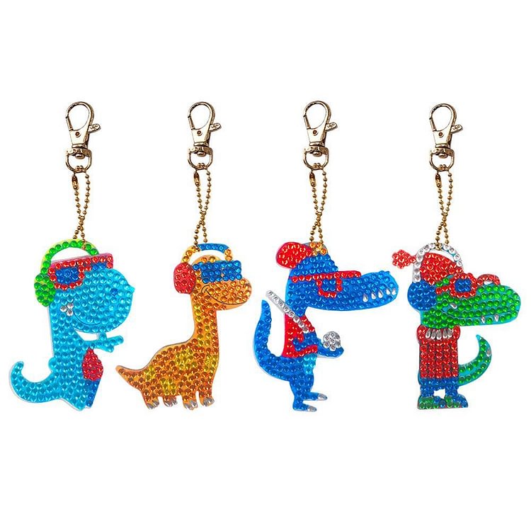 4pcs DIY Full Drill Special Shaped Diamond Painting Animals Bag Keychains