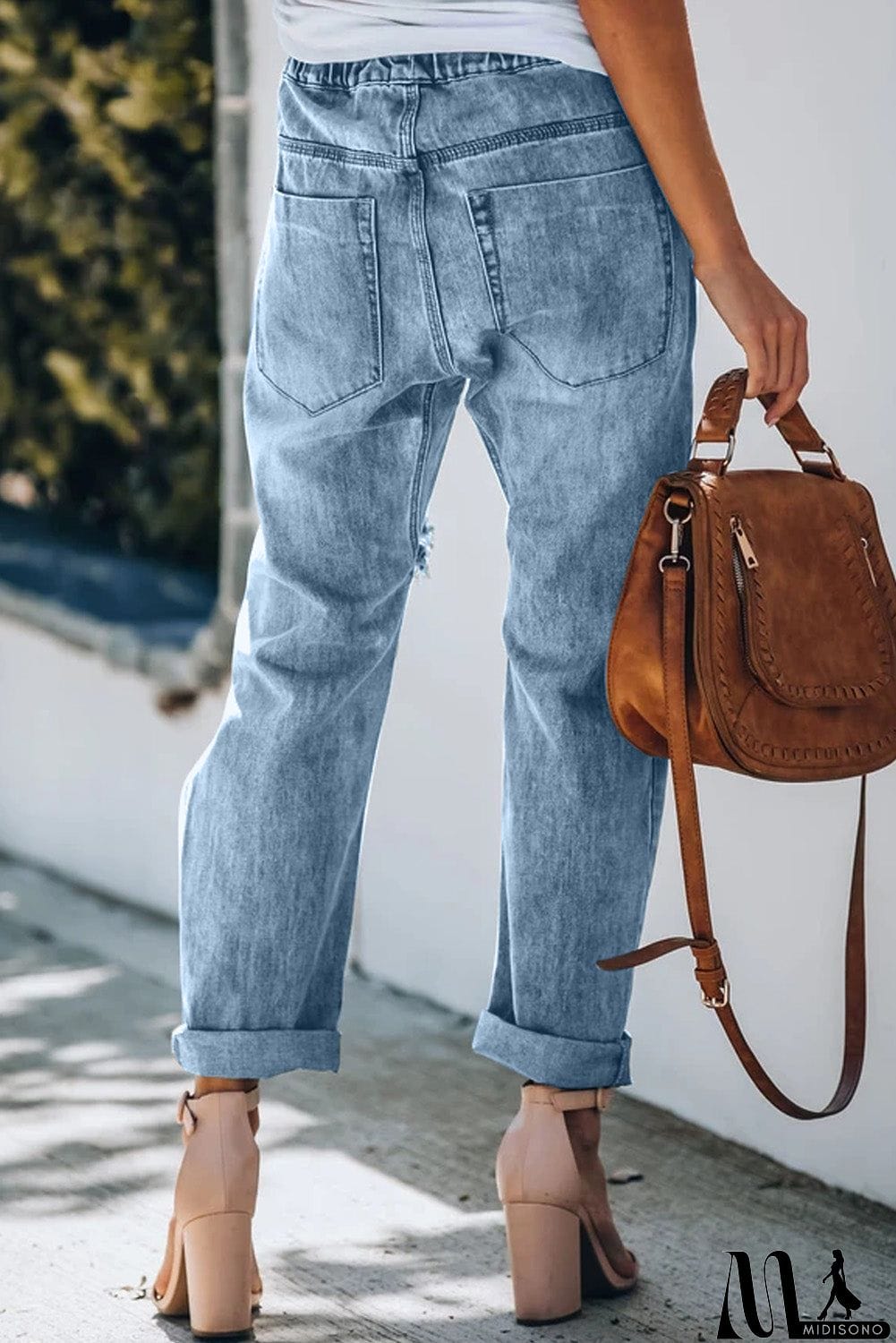 MidiSono - Plaid Patches Cotton Pocketed Denim Jeans